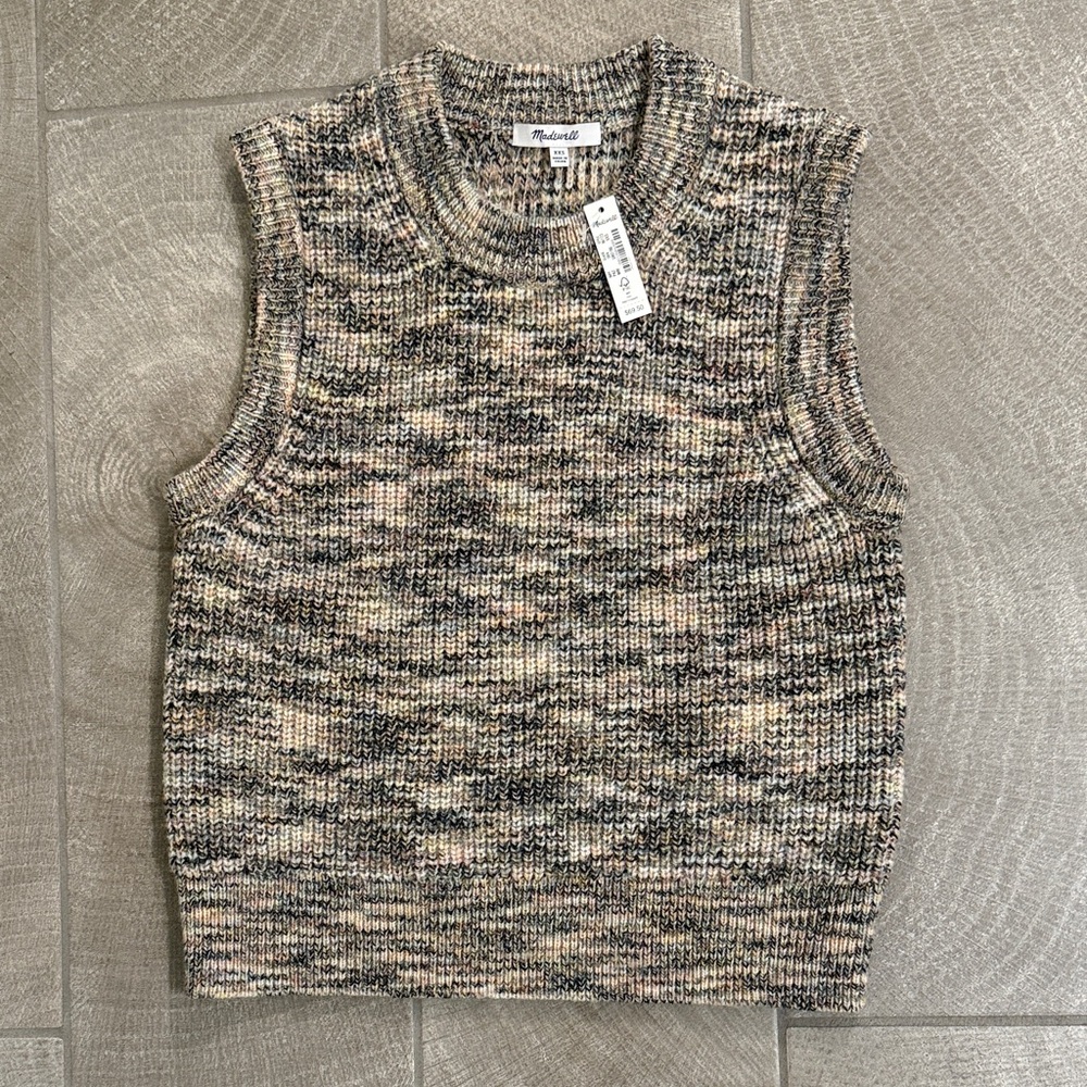 Madewell Women's Knit Tank Top in Black and Cream xxs